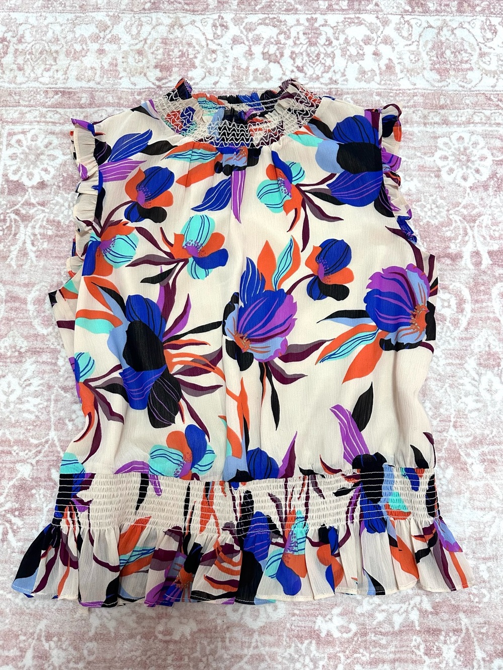 J CREW🪻Watercolor Chiffon Smocked Blouse
